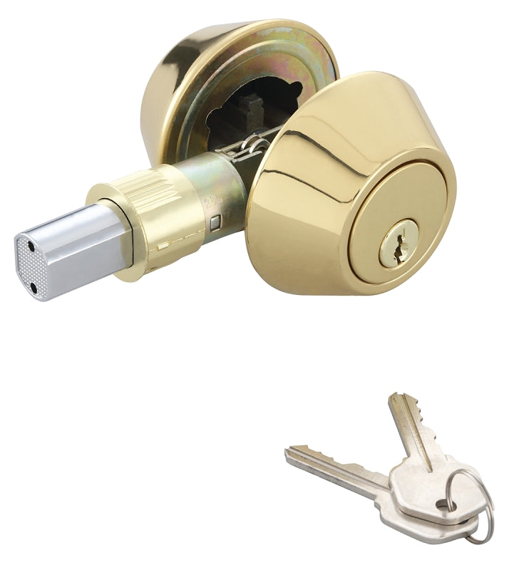 ProSource Deadbolt, 3 Grade, Polished Brass, 2-3/8 to 2-3/4 in Backset, KW1 Keyway