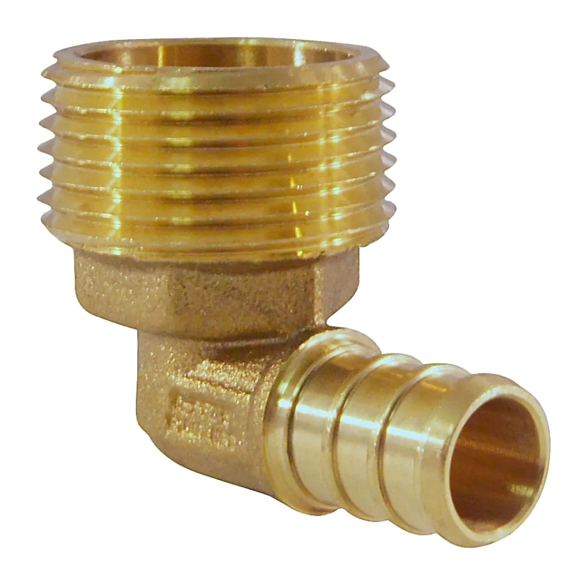Apollo Valves APXME1234 Pipe Elbow, 1/2 x 3/4 in, Barb x MNPT, 90 deg Angle, Brass, 200 psi Pressure