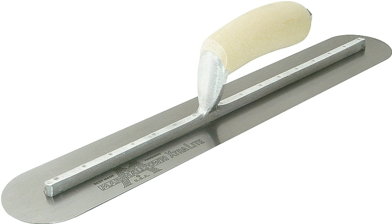 Marshalltown MXS20FR Finishing Trowel, 20 in L Blade, 4 in W Blade, Spring Steel Blade, Round End, Curved Handle