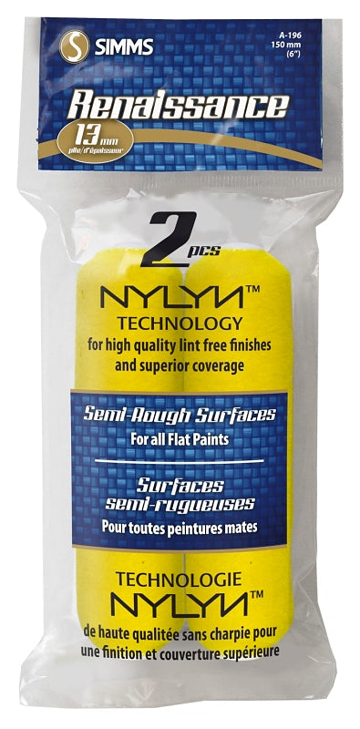 Renaissance A-196 Mini Roller Refill, 13 mm Thick Nap, 6 in L, Synthetic Hybrid Blend Cover