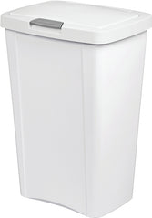 Sterilite TouchTop 10458004 Waste Basket with Latch, 13 gal Capacity, White, 24-3/4 in H