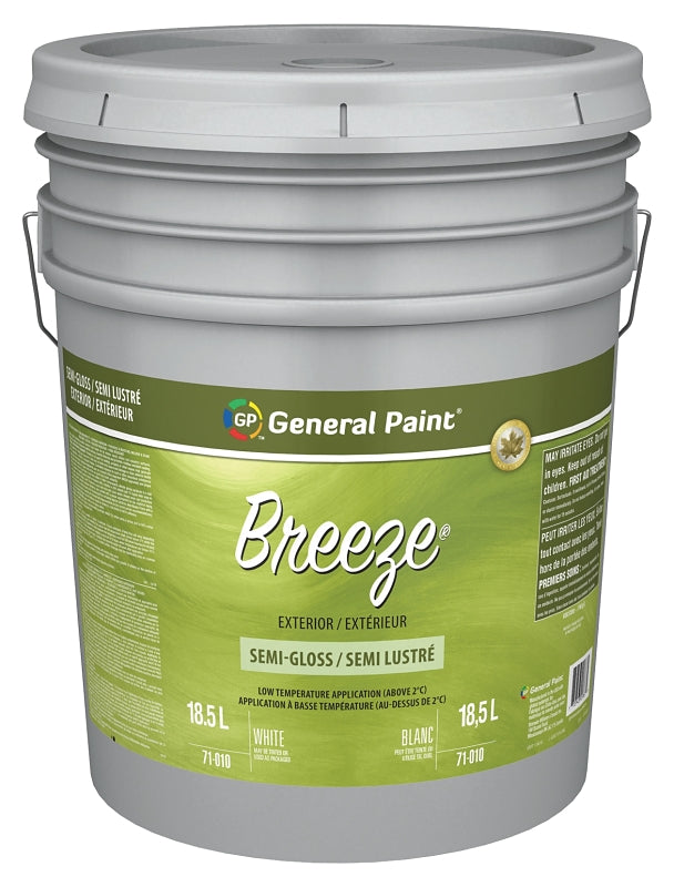 General Paint Breeze 71-010-20 Exterior Paint, Semi-Gloss, White, 5 gal Pail