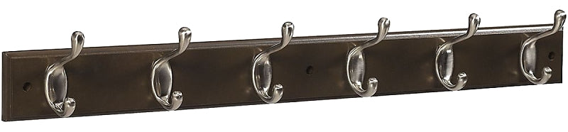 National Hardware DPV8170 S813-006 Hook Rail, 6-Hook, Wood, Satin Nickel
