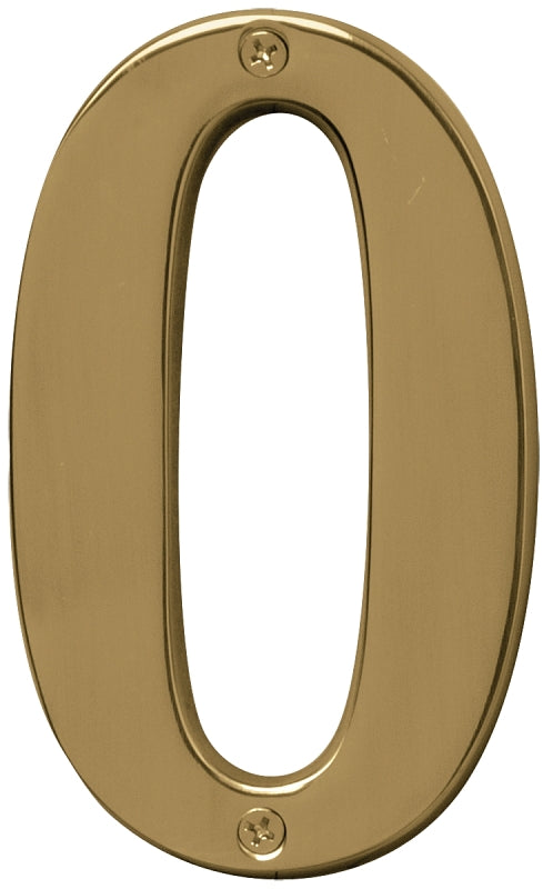 Hy-Ko Prestige Series BR-51PB/0 House Number, Character: 0, 5 in H Character, Brass Character, Solid Brass