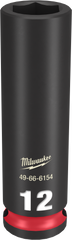 Milwaukee SHOCKWAVE Impact Duty Series 49-66-6154 Deep Impact Socket, 12 mm Socket, 3/8 in Drive, Square Drive, 6-Point