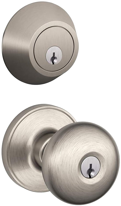 Schlage JC60VSTR619 Deadbolt and Entry Lockset, Mechanical Lock, Knob Handle, Round Design, Satin Nickel, Yes, Metal