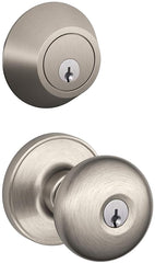 Schlage JC60VSTR619 Deadbolt and Entry Lockset, Mechanical Lock, Knob Handle, Round Design, Satin Nickel, Yes, Metal