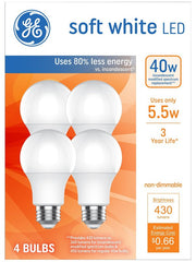 GE 93131062 LED Light Bulb, General-Purpose, A19 Lamp, 40 W Equivalent, E26 Medium Lamp Base, Non-Dimmable