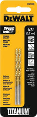 DeWALT DW1308 Jobber Drill Bit, 1/8 in Dia, 2-3/4 in OAL, Parabolic Flute, 1/8 in Dia Shank, Straight Shank