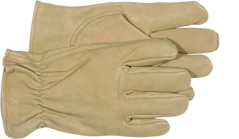 Boss 4052L Gloves, L, Keystone Thumb, Open, Shirred Elastic Back Cuff, Pigskin Leather, Tan