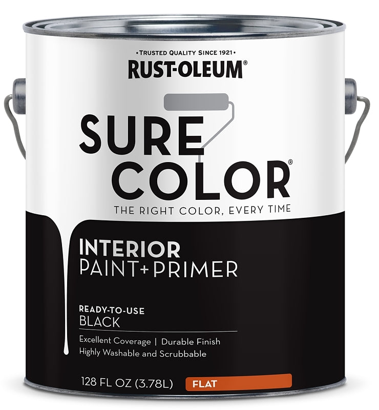 Rust-Oleum Sure Color 380216 Interior Wall Paint, Flat, Black, 1 gal, Can, 400 sq-ft Coverage Area