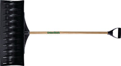 UnionTools 1602100 Snow Pusher, 30 in W Blade, HDPE Blade, Wood Handle, D-Shaped Handle, 52 in L Handle, Blue