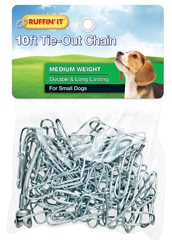 Ruffin'It 22100 Tie-Out Chain, Medium-Weight, 10 ft, Steel, Silver