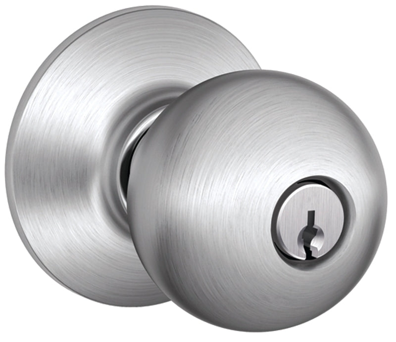 Schlage Orbit Series F51A CSVORB626KA4 Entry Knob Set, Knob Handle, Satin Chrome, Metal, C Keyway, Residential, Yes