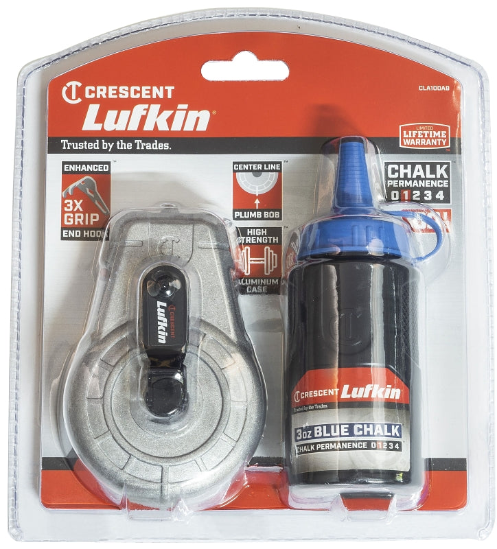 Crescent Lufkin CLA100AB Chalk Reel, 100 ft L Line, Gear Rewind, 1:1 Gear Ratio