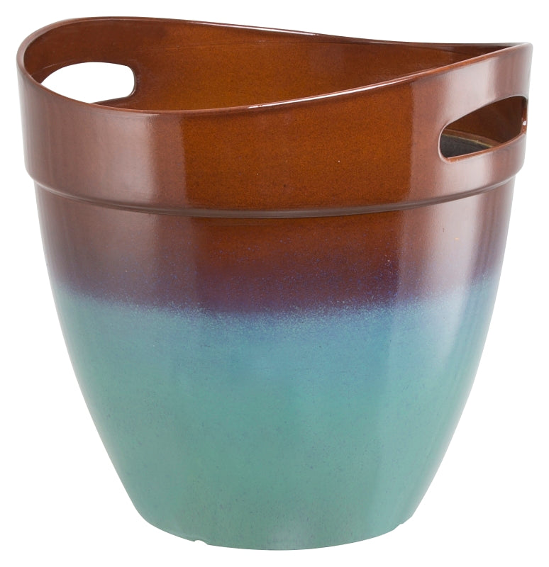 Landscapers Select Planter, 12 in Dia, Round, Resin, Teal