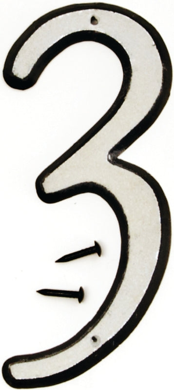 Hy-Ko 30600 Series 30603 House Number, Character: 3, 4 in H Character, Black/White Character, Plastic