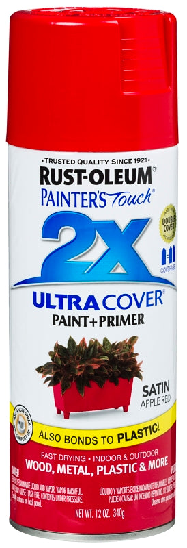 2X Ultra Cover 334094 Spray Paint, Satin, Apple Red, 12 oz, Can