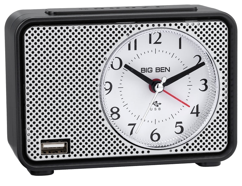 Big Ben 75109 Alarm Clock with Charging Port, Alkaline Battery, AAA Battery, Analog Display, Plastic Case