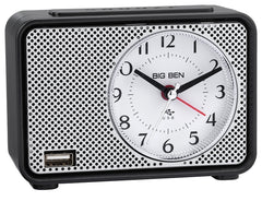 Big Ben 75109 Alarm Clock with Charging Port, Alkaline Battery, AAA Battery, Analog Display, Plastic Case