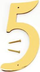 Hy-Ko BR-40/5 House Number, Character: 5, 4 in H Character, 2-1/2 in W Character, Brass Character, Solid Brass