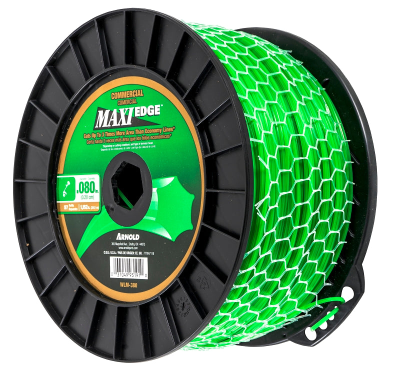 ARNOLD Maxi Edge WLM-380 Trimmer Line Spool, 0.080 in Dia, 1152 ft L, Polymer, Green