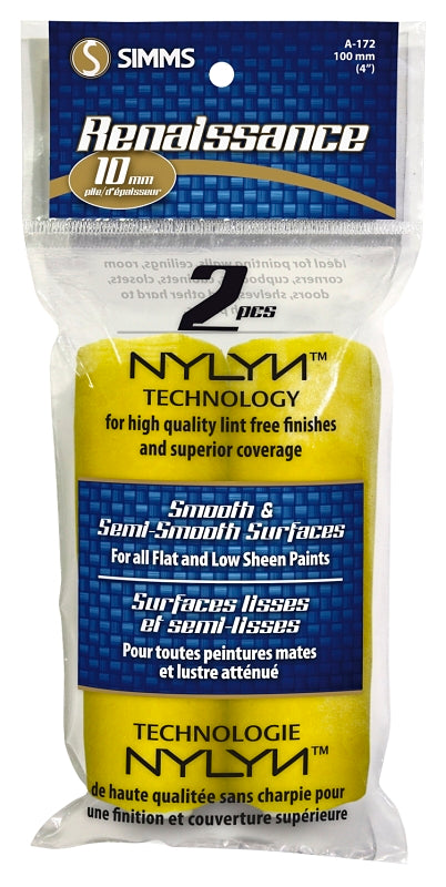 Renaissance A-172 Mini Roller Refill, 10 mm Thick Nap, 4 in L, Synthetic Hybrid Blend Cover