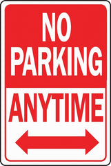 Hy-Ko HW-1 Parking Sign, Rectangular, NO PARKING ANYTIME, Red/White Legend, Red/White Background, Aluminum
