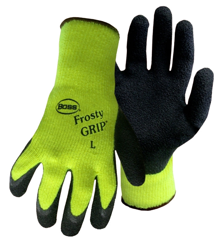 Boss 8439NL Gloves, L, Knit Wrist Cuff, Acrylic/Latex Palm, High-Visibility Green