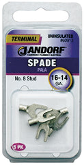 Jandorf 60913 Spade Terminal, 600 V, 16 to 14 AWG Wire, #8 Stud, Copper Contact