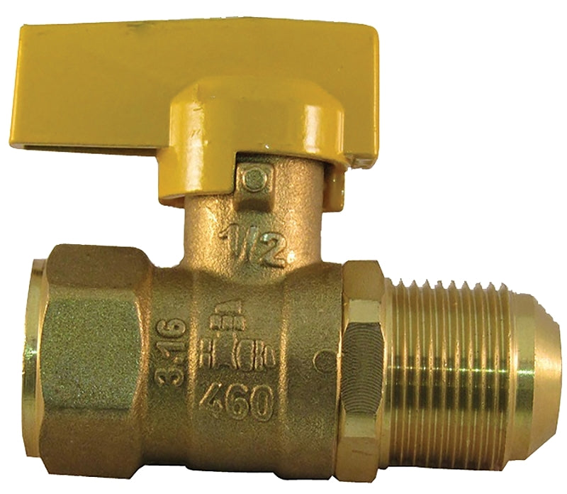Pro-Flex PFGVO-FFL12C Gas Valve, 1/2 in Connection, FIP x Flare, 5 psi Pressure, Lever Actuator, Brass Body
