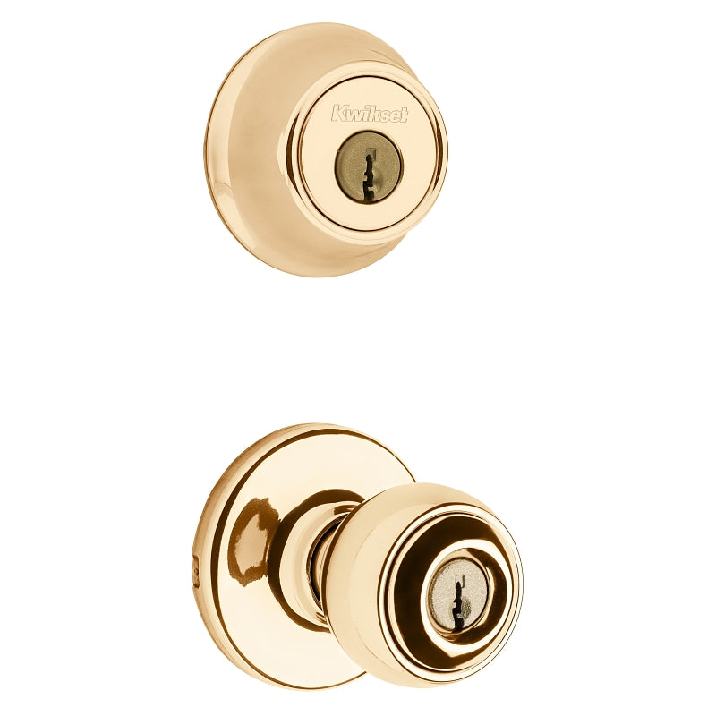 Kwikset 690P 3CP 6ALRCSK6 Deadbolt Security Set, Knob Handle, Polo Design, Polished Brass, 3 Grade