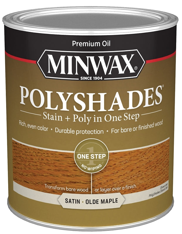 Minwax PolyShades 61330444 Wood Stain and Polyurethane, Satin, Olde Maple, Liquid, 1 qt, Can