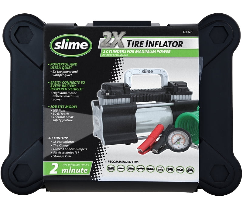 Slime 2X 40026 Tire Inflator, 12 V, 0 to 150 psi Pressure, Dial Gauge