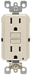 Leviton R06-GFNT1-0KT GFCI Duplex Receptacle, 2 -Pole, 15 A, 125 V, Back, Side Wiring, NEMA: 5-15R, Light Almond