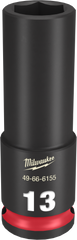 Milwaukee SHOCKWAVE Impact Duty Series 49-66-6155 Deep Impact Socket, 13 mm Socket, 3/8 in Drive, Square Drive, 6-Point