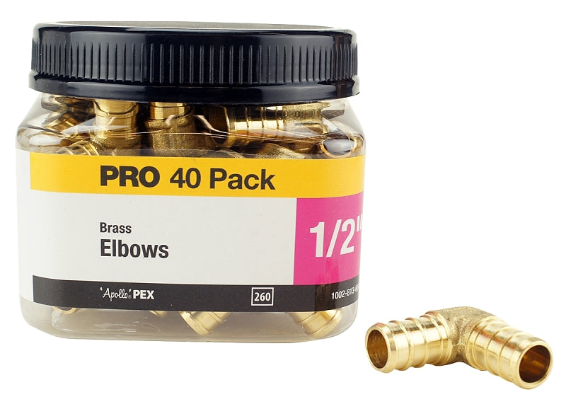 Apollo Valves APXE1240JR Pipe Elbow, 1/2 in, Barb, 90 deg Angle, Brass, 200 psi Pressure