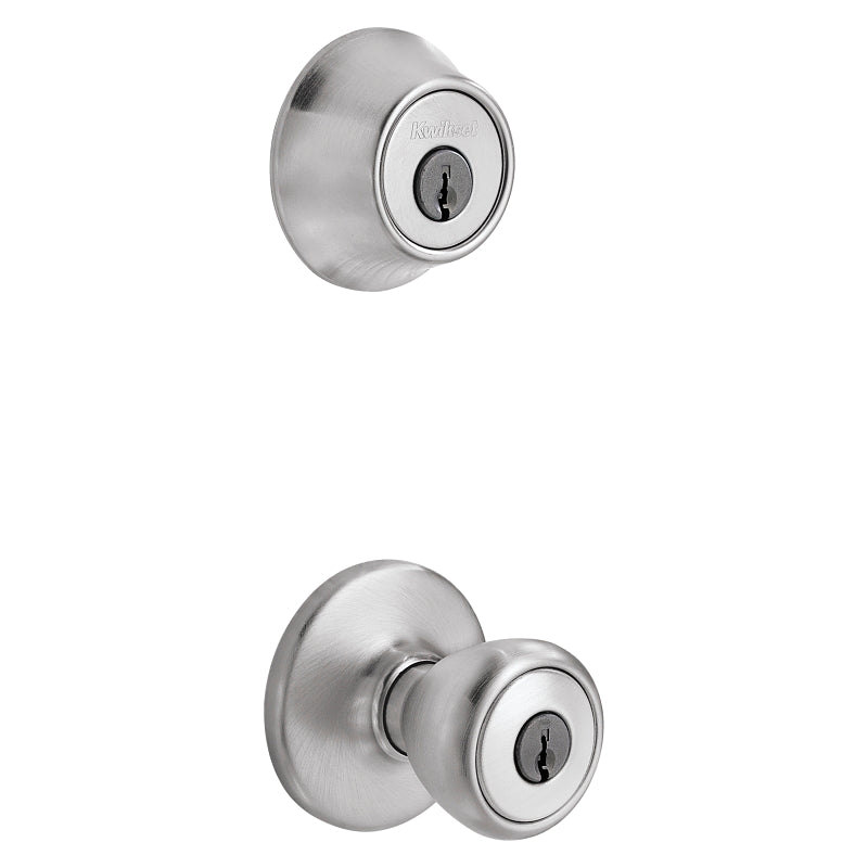 Kwikset 242T 26D CP K6 Deadbolt Security Set, Knob Handle, Tylo Design, Satin Chrome, 3 Grade, Metal