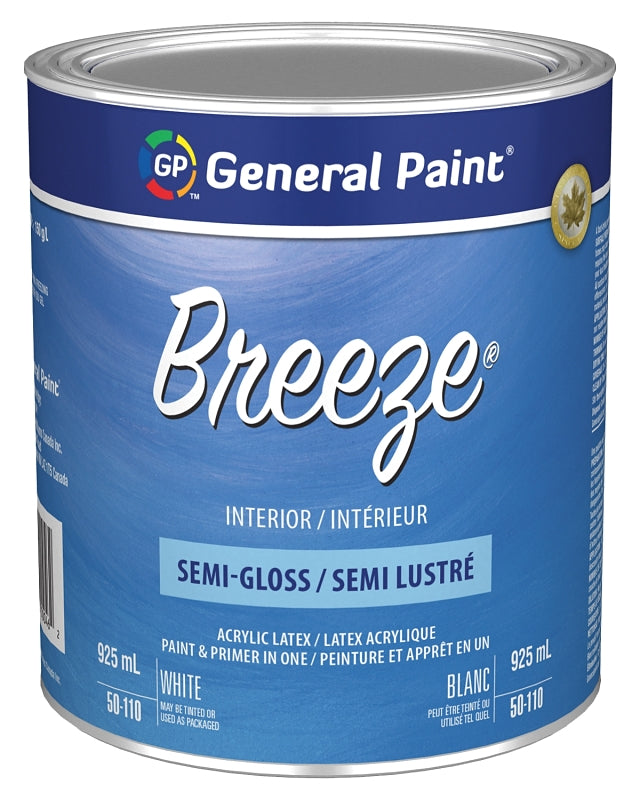 General Paint 50-110-14 Interior Paint, Semi-Gloss Sheen, White, 1 qt, 310 to 420 sq-ft Coverage Area