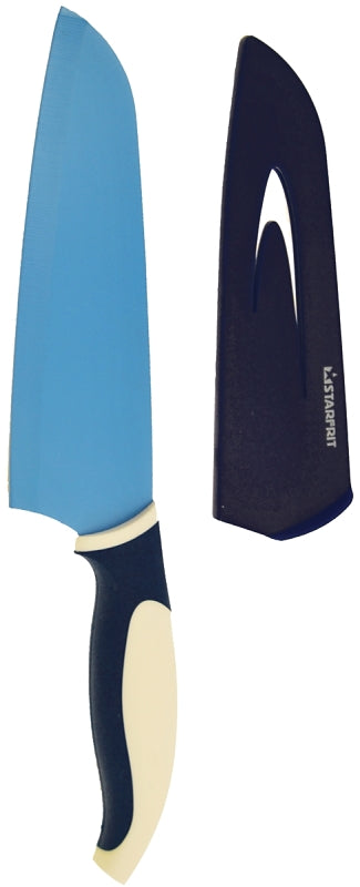 Starfrit 0938960060000 Santoku Knife, 7 in L Blade, Stainless Steel Blade, Navy Blue/White Handle