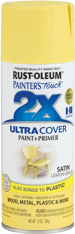 2X Ultra Cover 334081 Spray Paint, Satin, Lemon Grass, 12 oz, Can