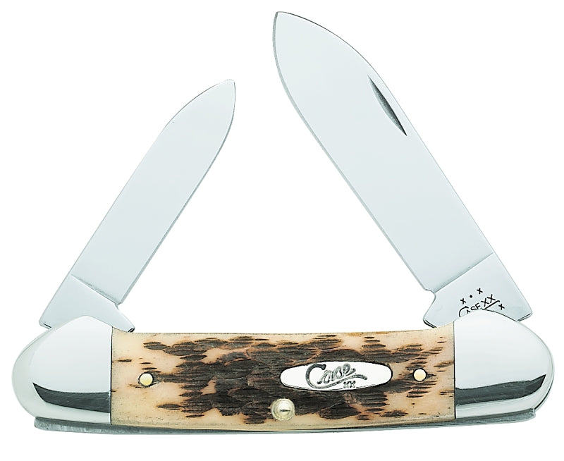 CASE 00263 Folding Pocket Knife, 2.6 in Spear, 1.97 in Pen L Blade, Chrome Vanadium Steel Blade, 2-Blade, Amber Handle