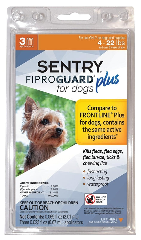 Sentry Fiproguard Plus 03160 Flea and Tick Squeeze-On, Liquid, Pleasant, 3 Count