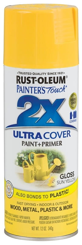2X Ultra Cover 334046 Spray Paint, Gloss, Sun Yellow, 12 oz, Can