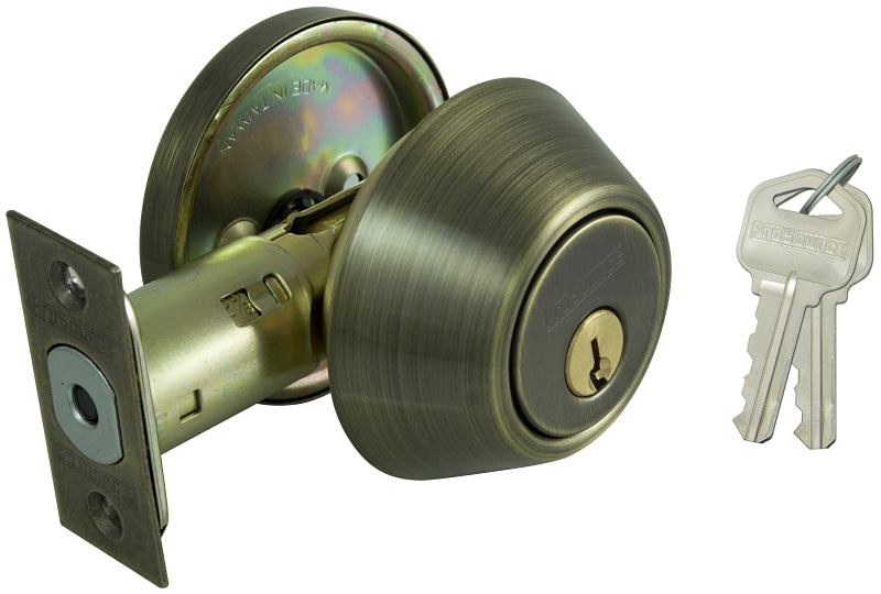 ProSource Deadbolt, 3 Grade, Antique Brass, 2-3/8 to 2-3/4 in Backset, KW1 Keyway