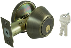 ProSource Deadbolt, 3 Grade, Antique Brass, 2-3/8 to 2-3/4 in Backset, KW1 Keyway
