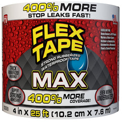 Flex Tape TFSMAXWHT04 Tape, 25 ft L, 4 in W, Rubber Backing, White