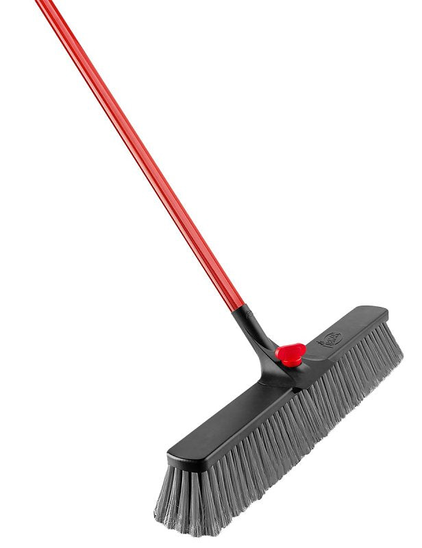 Libman 879 Rough Surface Push Broom, 25-1/2 in Sweep Face, 4 in L Trim, Recycled PET Bristle, 64 in L, Bolt, Gray/Red