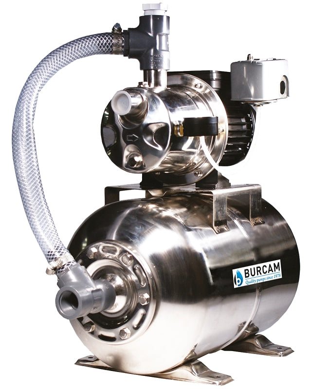 Burcam 506547SS Jet Pump, 7.6/3.8 A, 115/230 V, 0.75 hp, 1 in Connection, 25 ft Max Head, 900 gph, Stainless Steel
