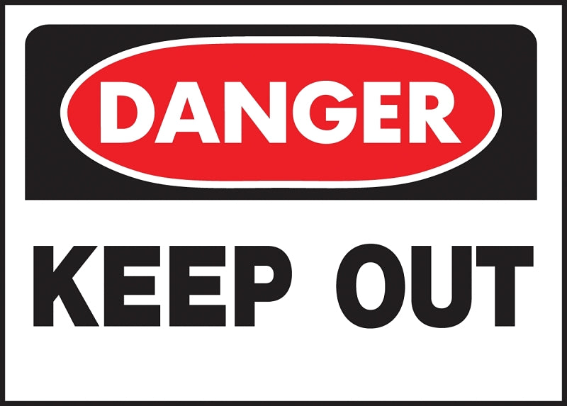 Hy-Ko 512 Danger Sign, Rectangular, KEEP OUT, Black Legend, White Background, Polyethylene, 14 in W x 10 in H Dimensions
